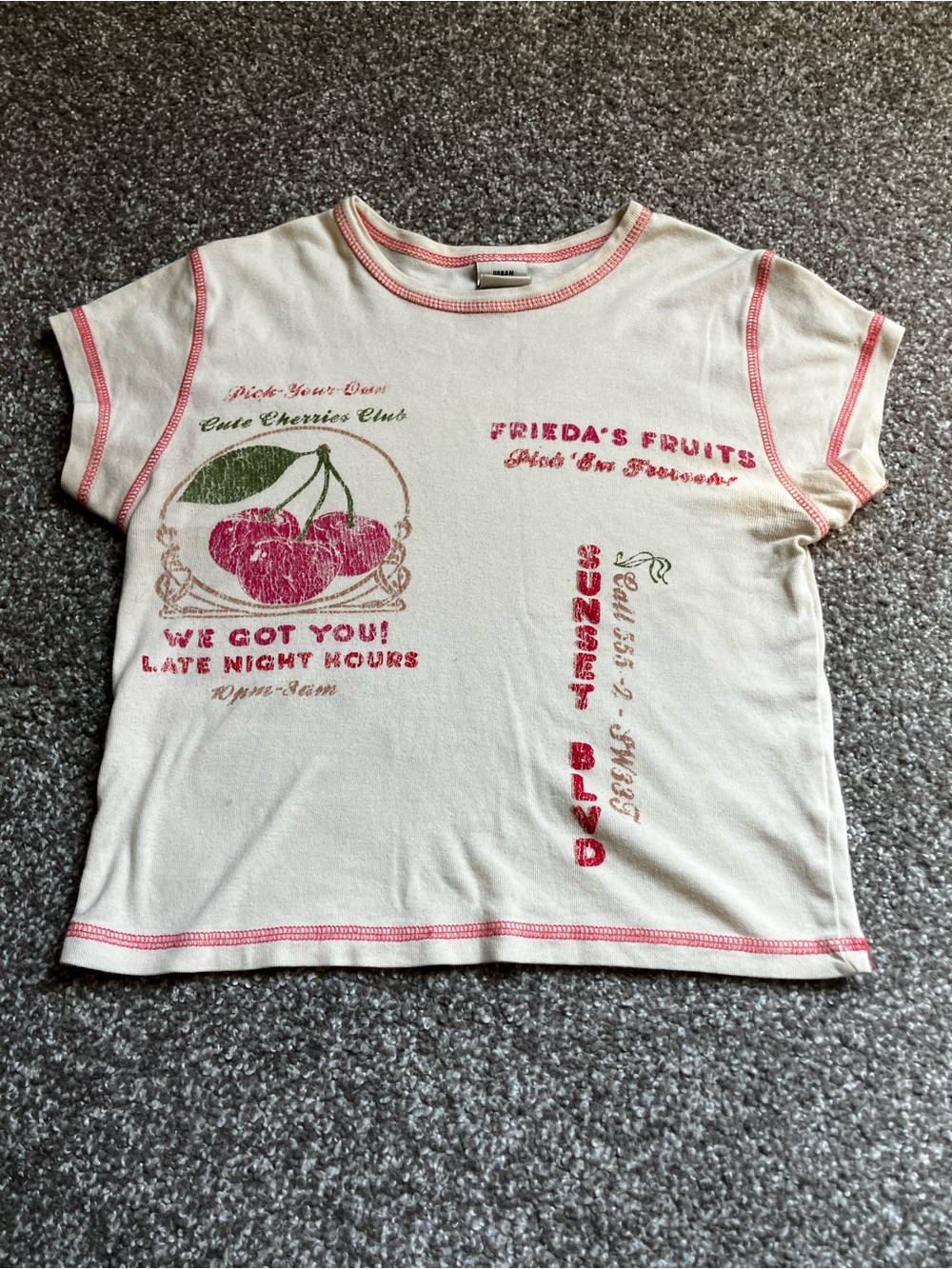 Urban Outfitters Cream Tee with Pink Cherry Graphic